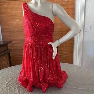 Elegant Red Sequin One-Shoulder Dress